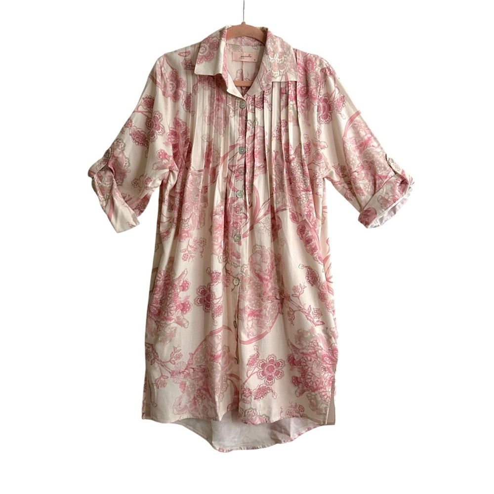 PAPINELLE Coco Cosy Nightshirt Ecru Pink‎ Floral Cottagecore Luxe Loungewear S